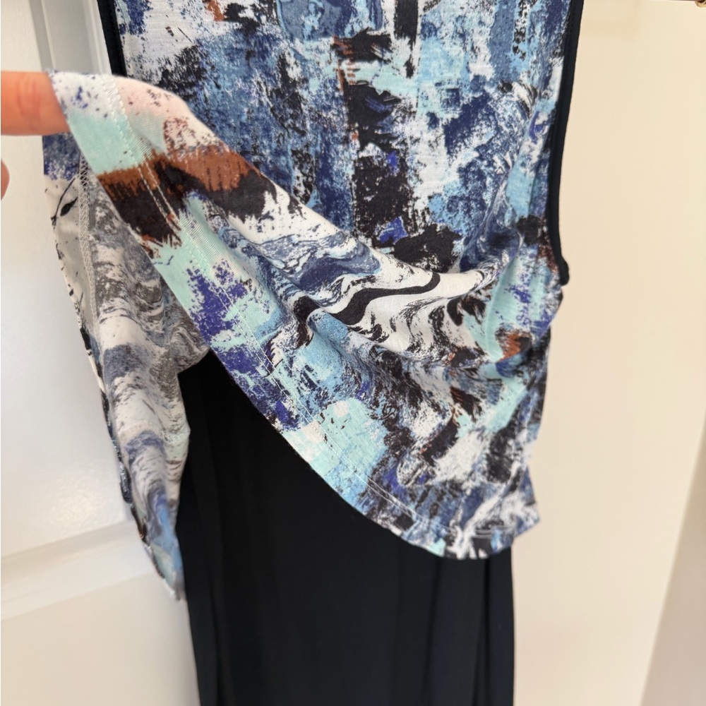 Threads 4 Thought Black Midi Dress with Blue & White Printed Tank Overlay - Picture 4 of 5